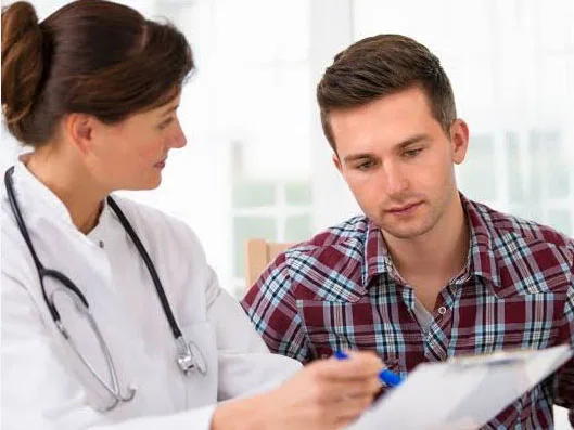 Doctor discussing a men's health check with a male patient at My Doctors Clinic, Surfers Paradise, Gold Coast