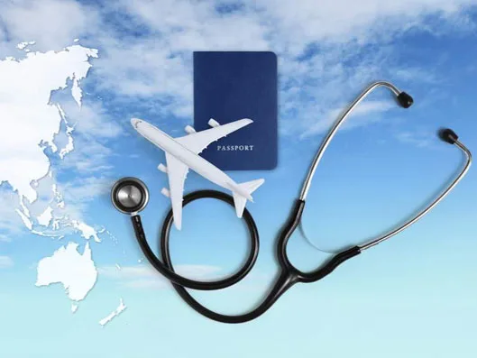 Passport, plane and stethoscope representing travel vaccinations at My Doctors Clinic, Surfers Paradise, Gold Coast